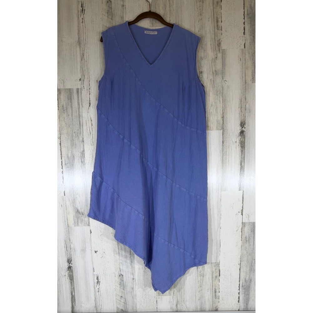 Gauzey Dress XL Periwinkle Blue Cotton Sleeveless Lagenlook Asymmetrical Hem